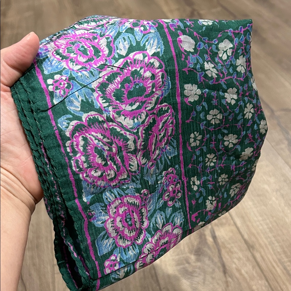 Floral Green and Purple Silk Scarf